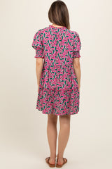 Pink Floral Front Tie Puff Sleeve Maternity Dress