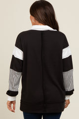 Black Striped Colorblock Collared Maternity Pullover Top