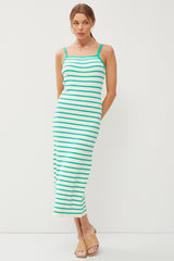 Green Low Back Striped Maternity Dress