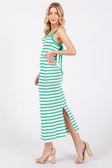 Green Low Back Striped Dress