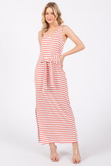 Red Striped Front Tie Maternity Dress