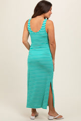 Turquoise Striped Front Tie Maternity Dress