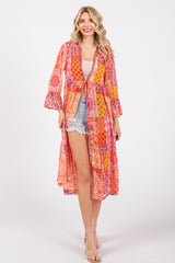 Pink Floral Paisley Metallic Striped Tie Front Cover Up