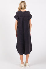 Navy Blue Waffle Knit Short Sleeve Dress