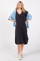 Navy Blue Waffle Knit Short Sleeve Dress