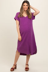 Purple Waffle Knit Short Sleeve Maternity Dress