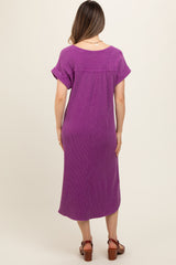 Purple Waffle Knit Short Sleeve Maternity Dress