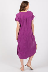 Purple Waffle Knit Short Sleeve Dress