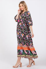 Black Floral Tassel Tie Maxi Dress