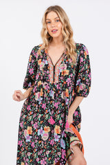 Black Floral Tassel Tie Maxi Dress