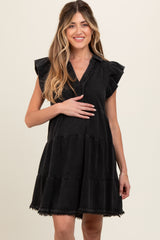 Charcoal French Terry Tiered Maternity Dress