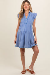 Blue French Terry Tiered Maternity Dress