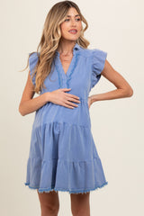 Blue French Terry Tiered Maternity Dress