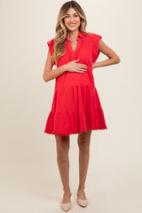 Red French Terry Tiered Maternity Dress