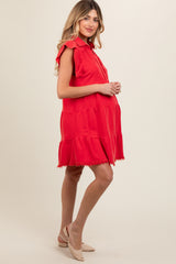 Red French Terry Tiered Maternity Dress