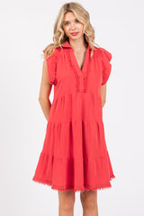 Red French Terry Tiered Maternity Dress