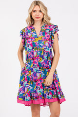 Purple Multicolor Ruffle Accent Dress