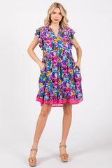 Purple Multicolor Ruffle Accent Dress