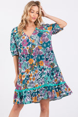 Jade Floral V Neck Half Sleeve Dress