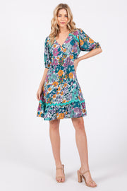 Jade Floral V Neck Half Sleeve Dress