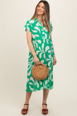 Green Abstract Print Collared Maternity Dress