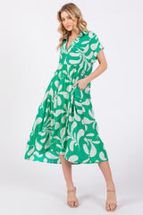 Green Abstract Print Collared Dress