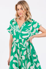 Green Abstract Print Collared Dress