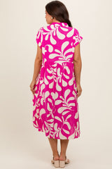 Magenta Abstract Print Collared Maternity Dress