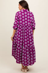 Purple Floral 3/4 Sleeve Collared Maternity Maxi Dress