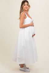 White Front Tie Sleeveless Maternity Midi Dress