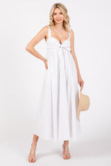 White Front Tie Sleeveless Maternity Midi Dress