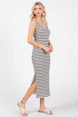 Black Striped Side Slit Midi Dress