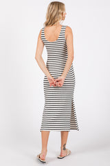 Black Striped Side Slit Midi Dress