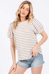 Grey Striped Textured Puff Sleeve Maternity Top