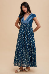 Navy Blue Floral Lace V-Neck Maternity Maxi Dress