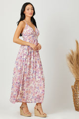 Pink Floral Mesh Sleeveless Maxi Dress