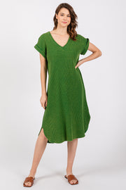 Green Waffle Knit Short Sleeve Dress