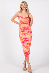 Coral Strapless Zipper Back Maternity Dress