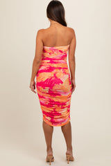 Coral Strapless Zipper Back Maternity Dress