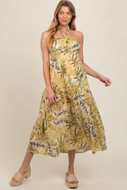 Light Yellow Tropical Halter Maternity Maxi Dress