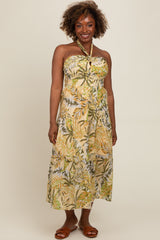 Light Yellow Tropical Halter Maxi Dress