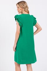 Green Knit Ruffle Sleeve Sweater Dress