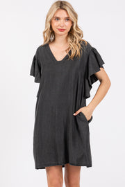 Charcoal Ruffle Sleeve Mini Dress