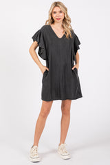 Charcoal Ruffle Sleeve Mini Dress