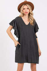 Charcoal Ruffle Sleeve Mini Dress