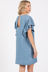 Blue Ruffle Sleeve Mini Dress