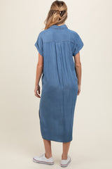 Blue Chambray Button Down Maternity Midi Dress