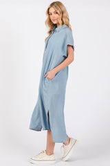 Light Blue Chambray Button Down Midi Dress