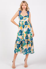 Blue Floral Shoulder Strap Maternity Midi Dress