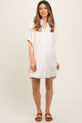 Cream Collared Button Down Maternity Shirt Dress